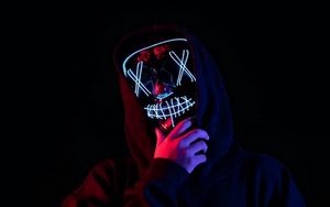 Preview wallpaper man, mask, neon, hood, dark, glow