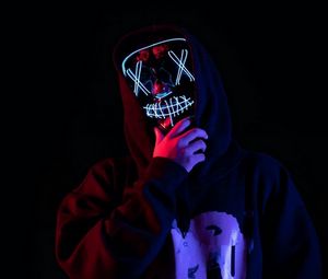 Preview wallpaper man, mask, neon, hood, dark, glow