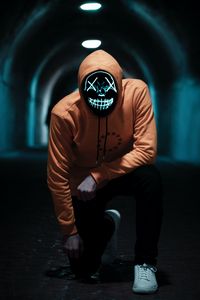 Preview wallpaper man, mask, neon, anonymous, tunnel