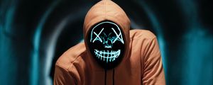 Preview wallpaper man, mask, neon, anonymous, tunnel