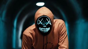 Preview wallpaper man, mask, neon, anonymous, tunnel