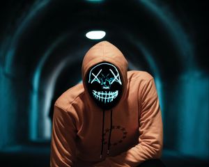 Preview wallpaper man, mask, neon, anonymous, tunnel