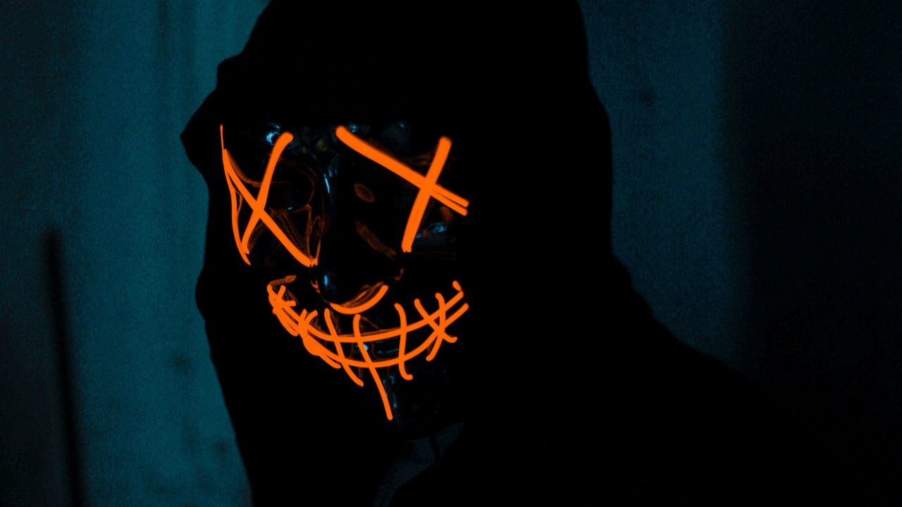 Wallpaper man, mask, neon, anonymous, dark
