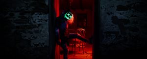 Preview wallpaper man, mask, neon, anonymous, arch, light, dark