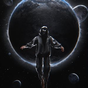 Preview wallpaper man, mask, planets, dark