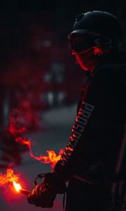 Preview wallpaper man, mask, pyrotechnics, fire, dark
