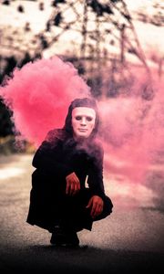 Preview wallpaper man, mask, smoke, cloud, pink