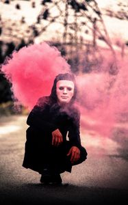 Preview wallpaper man, mask, smoke, cloud, pink