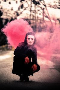 Preview wallpaper man, mask, smoke, cloud, pink