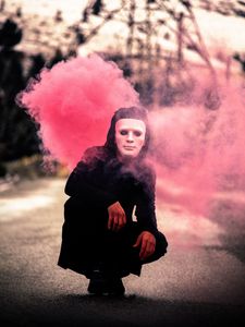 Preview wallpaper man, mask, smoke, cloud, pink