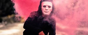 Preview wallpaper man, mask, smoke, cloud, pink