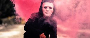 Preview wallpaper man, mask, smoke, cloud, pink