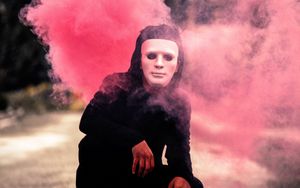 Preview wallpaper man, mask, smoke, cloud, pink