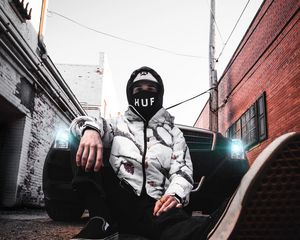 Preview wallpaper man, mask, sneakers, lights, stylish