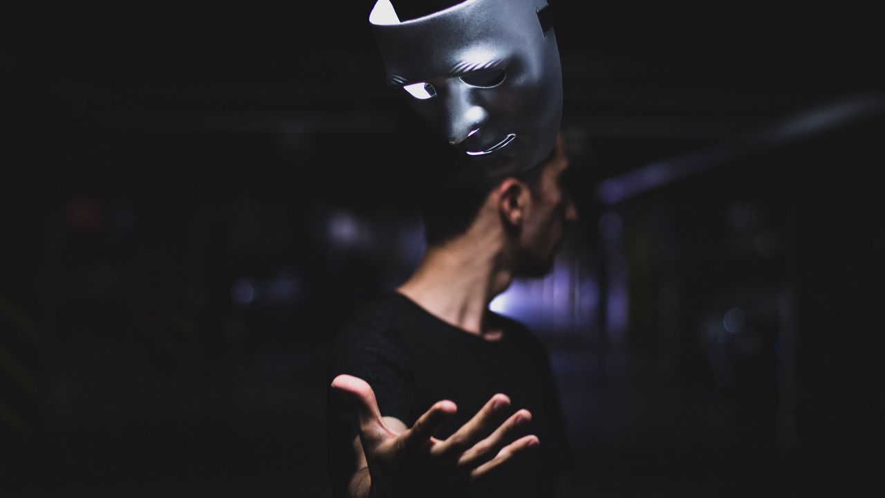 Wallpaper man, mask, toss, levitation, dark