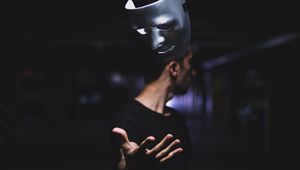 Preview wallpaper man, mask, toss, levitation, dark