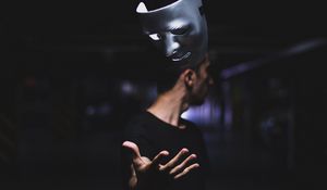 Preview wallpaper man, mask, toss, levitation, dark