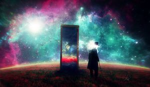 Preview wallpaper man, mirror, space, art, surrealism