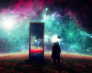 Preview wallpaper man, mirror, space, art, surrealism