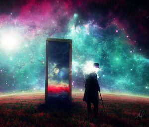 Preview wallpaper man, mirror, space, art, surrealism