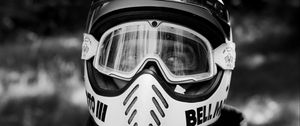 Preview wallpaper man, motorcyclist, helmet, bw