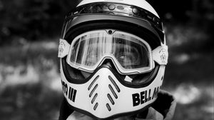 Preview wallpaper man, motorcyclist, helmet, bw