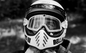 Preview wallpaper man, motorcyclist, helmet, bw