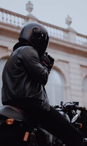 Preview wallpaper man, motorcyclist, motorcycle, helmet