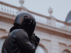 Preview wallpaper man, motorcyclist, motorcycle, helmet