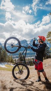 Preview wallpaper man, mountain bike, bike, mountains, sport