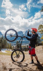 Preview wallpaper man, mountain bike, bike, mountains, sport