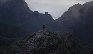 Preview wallpaper man, mountains, sea, view, alone