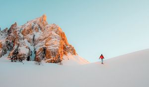 Preview wallpaper man, mountains, snow, winter