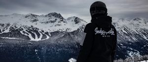 Preview wallpaper man, mountains, snowboarder, clothes, helmet