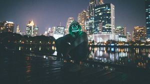 Preview wallpaper man, neon mask, mask, dark, night city