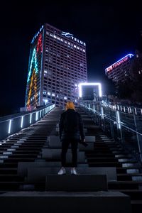 Preview wallpaper man, night city, building, hood, lonely