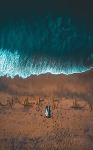 Preview wallpaper man, ocean, view from above, shore, surf, freedom