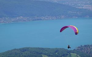 Preview wallpaper man, parachute, sea, aerial view