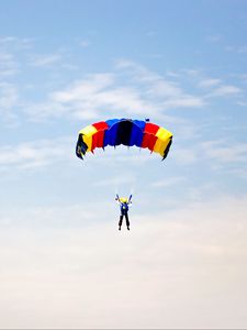 Preview wallpaper man, parachute, sky, clouds