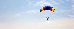 Preview wallpaper man, parachute, sky, clouds