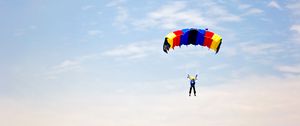 Preview wallpaper man, parachute, sky, clouds