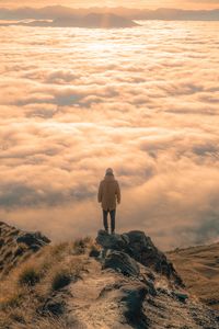 Preview wallpaper man, peak, clouds, solitude, loneliness, new zealand