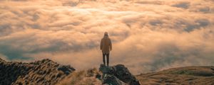 Preview wallpaper man, peak, clouds, solitude, loneliness, new zealand