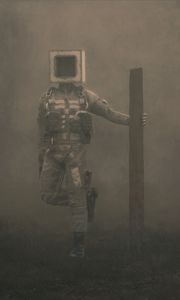 Preview wallpaper man, pose, cube, board, fog, fantasy, art