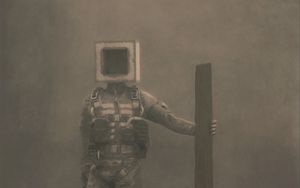 Preview wallpaper man, pose, cube, board, fog, fantasy, art