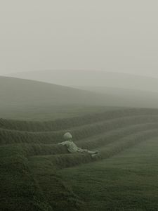 Preview wallpaper man, pose, grass, lawn, art
