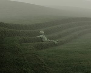 Preview wallpaper man, pose, grass, lawn, art