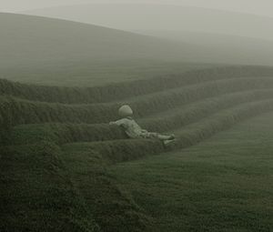 Preview wallpaper man, pose, grass, lawn, art