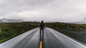 Preview wallpaper man, road, alone, nature