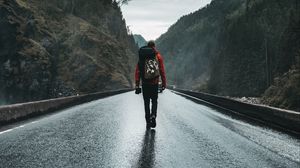 Preview wallpaper man, road, alone, tourist, travel, nature